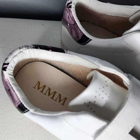 MMM white leather floral sole women’s shoes size 10 hook and loop closure - Picture 3 of 6